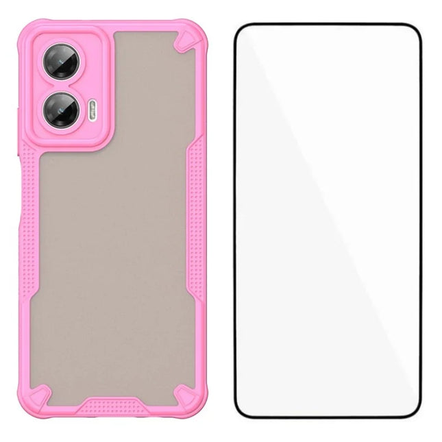 WANLONFENG MFFJ Series For Motorola Moto G35 5G Case Anti Drop TPU + Acrylic Phone Back Cover with Screen Film - Pink