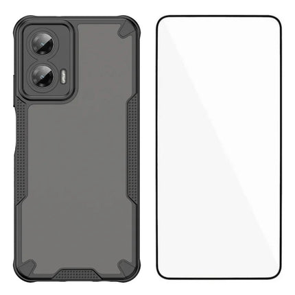 WANLONFENG MFFJ Series For Motorola Moto G35 5G Case Anti Drop TPU + Acrylic Phone Back Cover with Screen Film - Black