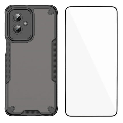 WANLONFENG MFFJ Series For Motorola Moto G55 5G Case Anti Drop TPU + Acrylic Phone Back Cover with Screen Film - Black