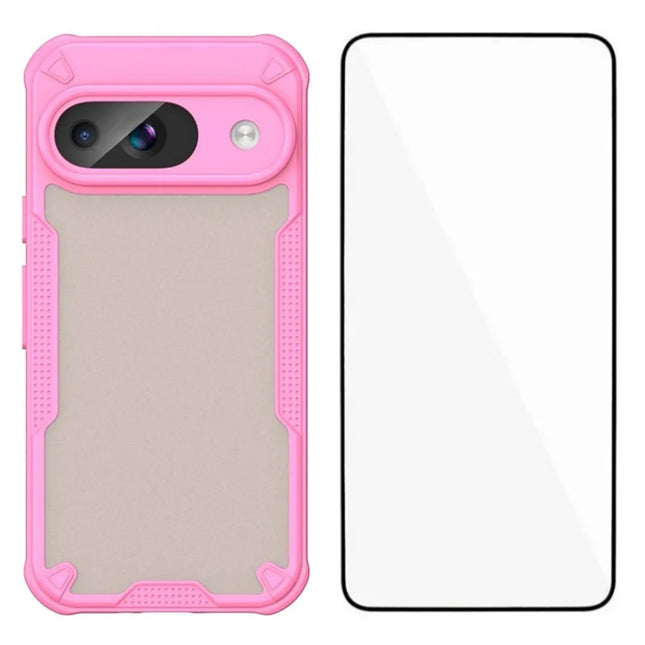WANLONFENG MFFJ Series For Google Pixel 9 Case Anti Drop TPU + Acrylic Phone Back Cover with Screen Film - Pink