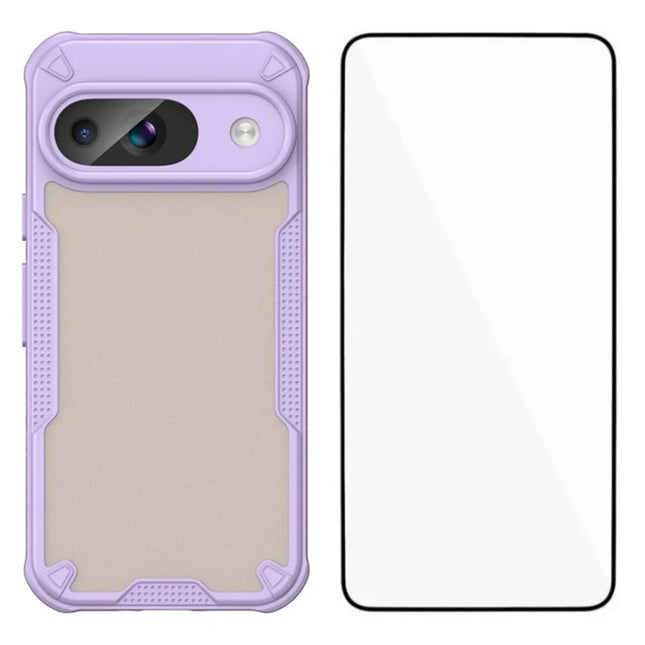 WANLONFENG MFFJ Series For Google Pixel 9 Case Anti Drop TPU + Acrylic Phone Back Cover with Screen Film - Purple