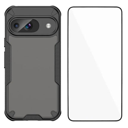 WANLONFENG MFFJ Series For Google Pixel 9 Case Anti Drop TPU + Acrylic Phone Back Cover with Screen Film - Black