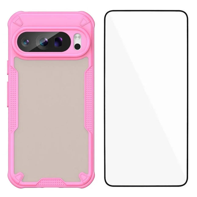 WANLONFENG MFFJ Series For Google Pixel 9 Pro Case Anti Drop TPU + Acrylic Phone Back Cover with Screen Film - Pink