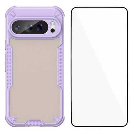 WANLONFENG MFFJ Series For Google Pixel 9 Pro XL Case Anti Drop TPU + Acrylic Phone Back Cover with Screen Film - Purple