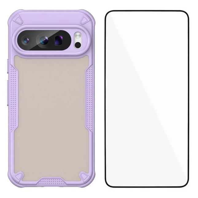 WANLONFENG MFFJ Series For Google Pixel 9 Pro XL Case Anti Drop TPU + Acrylic Phone Back Cover with Screen Film - Purple