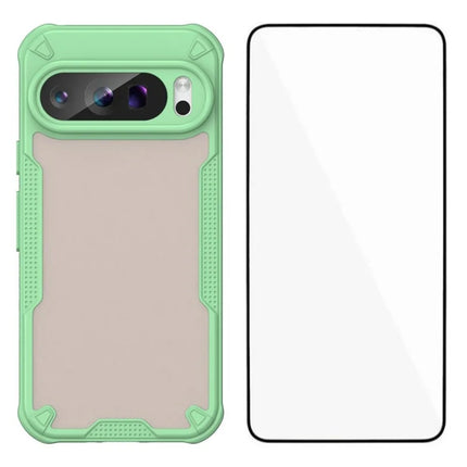 WANLONFENG MFFJ Series For Google Pixel 9 Pro XL Case Anti Drop TPU + Acrylic Phone Back Cover with Screen Film - Green
