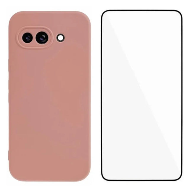 WANLONFENG RB2 Series for Google Pixel 9a Case Soft TPU Phone Cover with Screen Protector - Pink