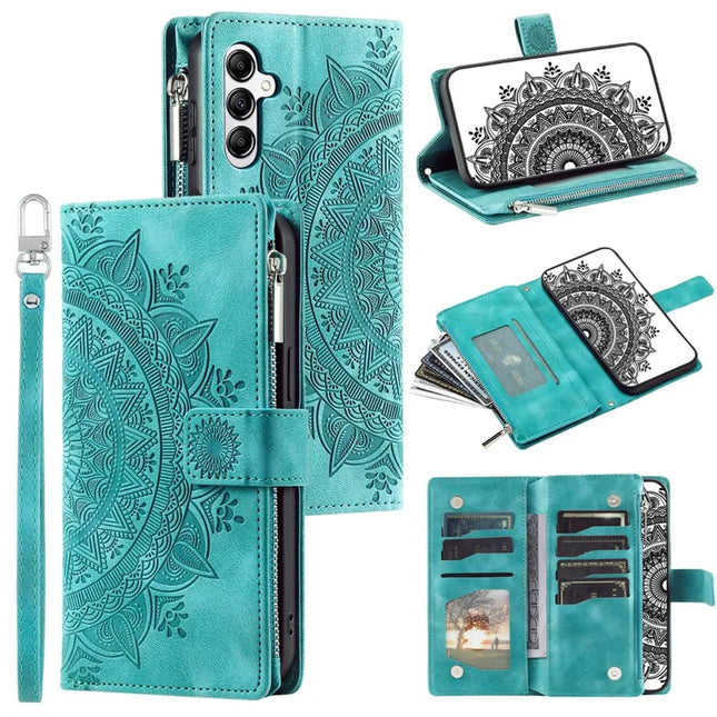 Style 006 For Samsung Galaxy A26 5G Wallet Case PU Leather Phone Cover Mandala Flower Pattern - Mint Green