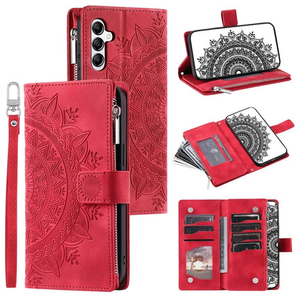 Style 006 For Samsung Galaxy A26 5G Wallet Case PU Leather Phone Cover Mandala Flower Pattern - Red