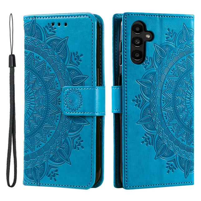 For Samsung Galaxy A26 5G Case Imprinted Totem PU Leather Wallet Stand Phone Cover - Blue