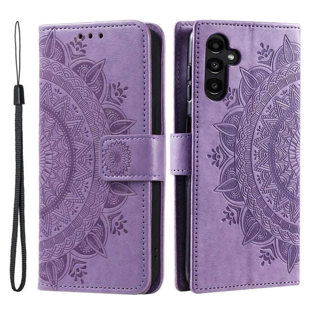 For Samsung Galaxy A26 5G Case Imprinted Totem PU Leather Wallet Stand Phone Cover - Purple