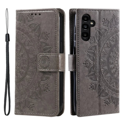 For Samsung Galaxy A26 5G Case Imprinted Totem PU Leather Wallet Stand Phone Cover - Grey