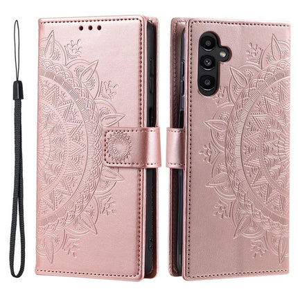 For Samsung Galaxy A26 5G Case Imprinted Totem PU Leather Wallet Stand Phone Cover - Rose Gold