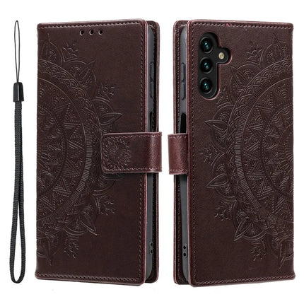 For Samsung Galaxy A26 5G Case Imprinted Totem PU Leather Wallet Stand Phone Cover - Brown