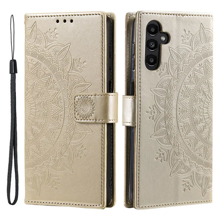 For Samsung Galaxy A26 5G Case Imprinted Totem PU Leather Wallet Stand Phone Cover - Gold