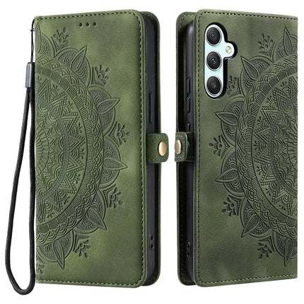 Style 016 For Samsung Galaxy A26 5G Case Skin Feel Totem Imprinted Wallet Leather Phone Cover - Blackish Green