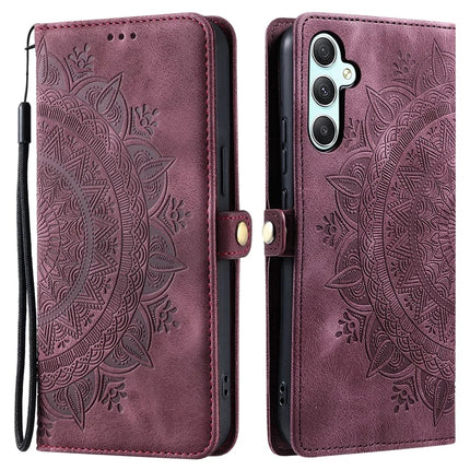 Style 016 For Samsung Galaxy A26 5G Case Skin Feel Totem Imprinted Wallet Leather Phone Cover - Wine Red