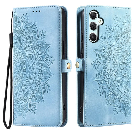 Style 016 For Samsung Galaxy A26 5G Case Skin Feel Totem Imprinted Wallet Leather Phone Cover - Lake Blue