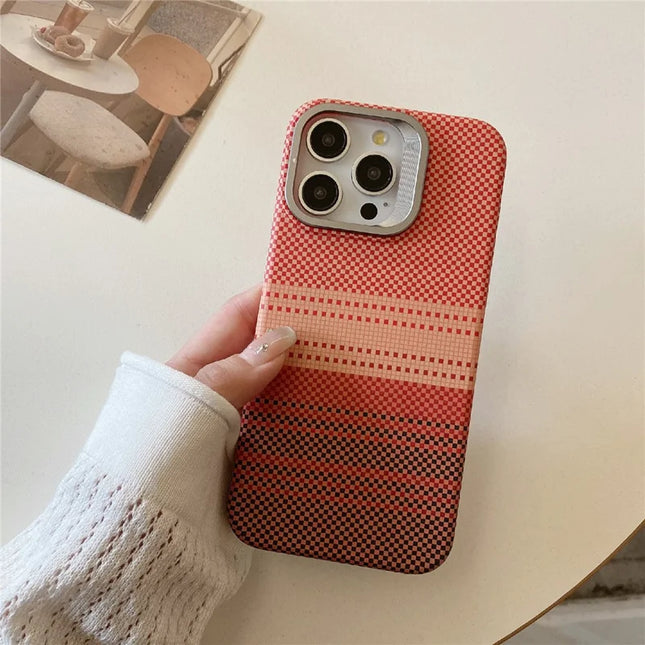 For iPhone 16 Pro Max Case Compatible with MagSafe PC Phone Back Cover Metal Lens Frame Kickstand - Sunset Orange