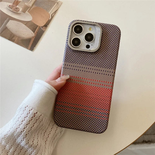 For iPhone 16 Pro Case Compatible with MagSafe PC Phone Back Cover Metal Lens Frame Kickstand - Sunset Grey