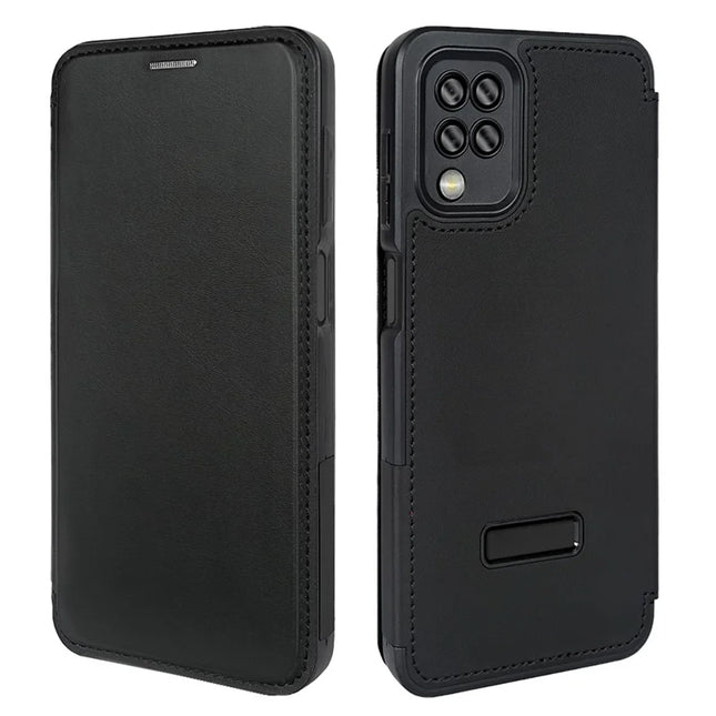 For Samsung Galaxy A12 Magnetic Case RCS Eco Friendly Phone Cover with Kickstand RFID Blocking - Black