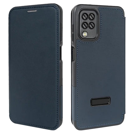 For Samsung Galaxy A12 Magnetic Case RCS Eco Friendly Phone Cover with Kickstand RFID Blocking - Blue