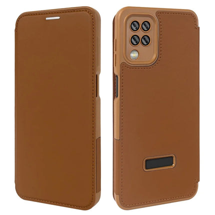 For Samsung Galaxy A12 Magnetic Case RCS Eco Friendly Phone Cover with Kickstand RFID Blocking - Brown