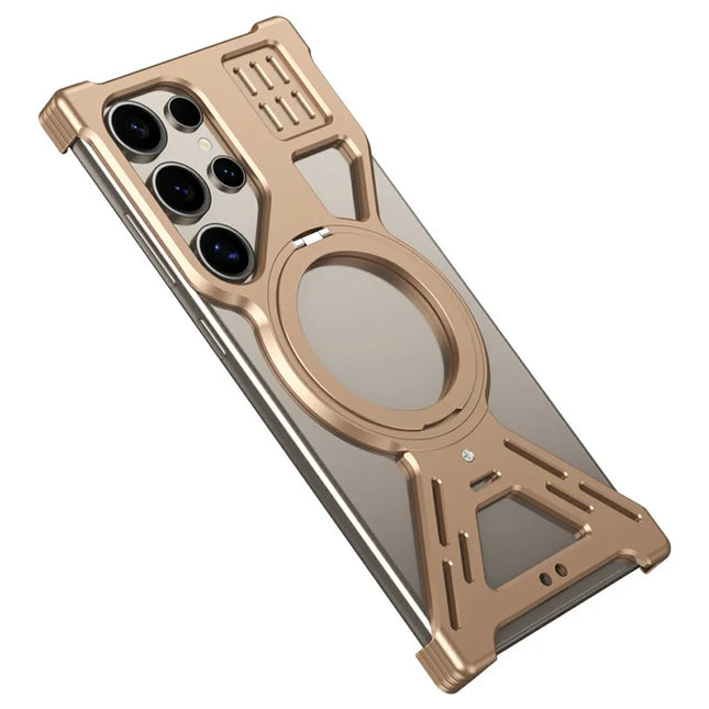 For Samsung Galaxy S23 Ultra Bumper Case Compatible with MagSafe Kickstand Phone Back Cover Heat Dissipation - Desert Gold