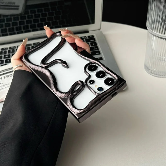 For Samsung Galaxy S22 Ultra 5G Bumper Case Hollow Snake Design TPU Phone Cover - Electroplated Black