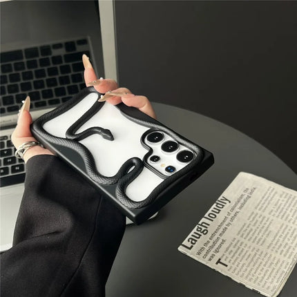 For Samsung Galaxy S22 Ultra 5G Bumper Case Hollow Snake Design TPU Phone Cover - Matte Black