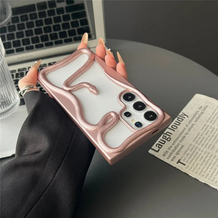 For Samsung Galaxy S22 Ultra 5G Bumper Case Hollow Snake Design TPU Phone Cover - Matte Pink