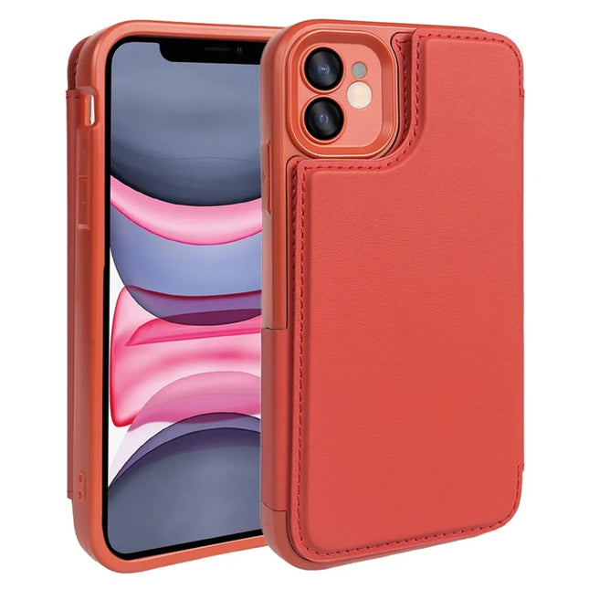 For iPhone 11 Magnetic Case RCS Eco Friendly Flip Phone Cover with Kickstand RFID Blocking - Red