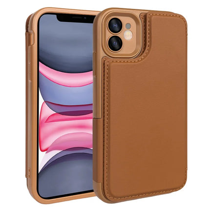For iPhone 11 Magnetic Case RCS Eco Friendly Flip Phone Cover with Kickstand RFID Blocking - Brown