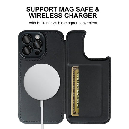 For iPhone 13 Pro Max Magnetic Case RCS Eco Friendly Flip Phone Cover with Kickstand RFID Blocking