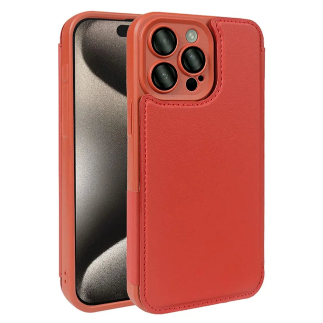 For iPhone 15 Pro Magnetic Case RCS Eco Friendly Flip Phone Cover with Kickstand RFID Blocking - Red
