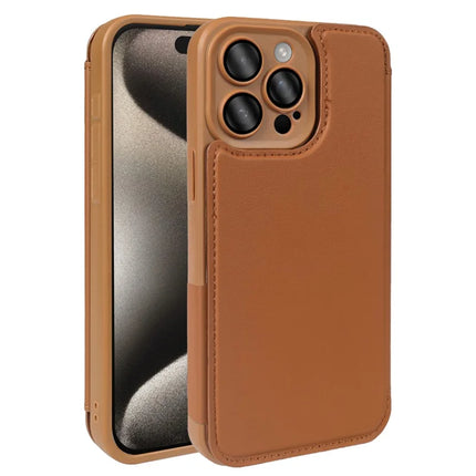 For iPhone 15 Pro Magnetic Case RCS Eco Friendly Flip Phone Cover with Kickstand RFID Blocking - Brown