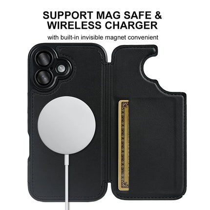 For iPhone 16 Magnetic Case RCS Eco Friendly Flip Phone Cover with Kickstand RFID Blocking