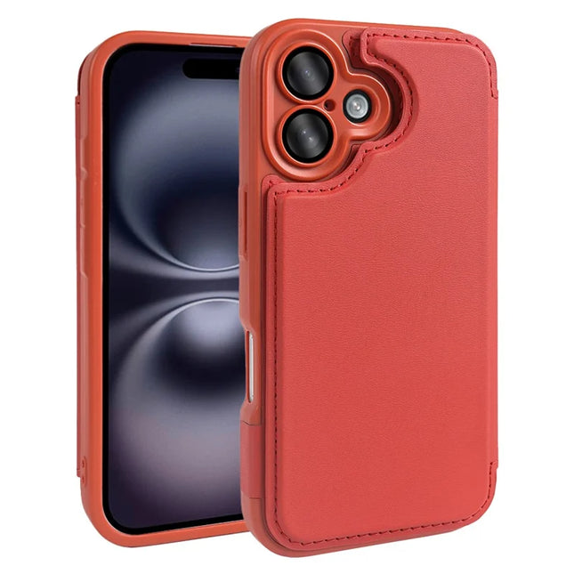 For iPhone 16 Magnetic Case RCS Eco Friendly Flip Phone Cover with Kickstand RFID Blocking - Red