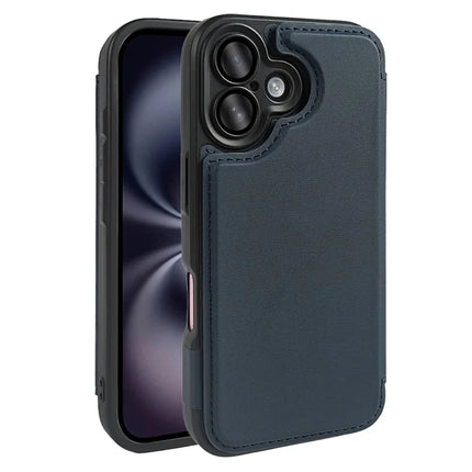 For iPhone 16 Magnetic Case RCS Eco Friendly Flip Phone Cover with Kickstand RFID Blocking - Blue