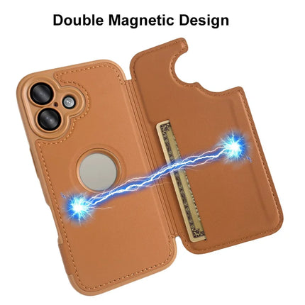 For iPhone 16 Magnetic Case RCS Eco Friendly Flip Phone Cover with Kickstand RFID Blocking