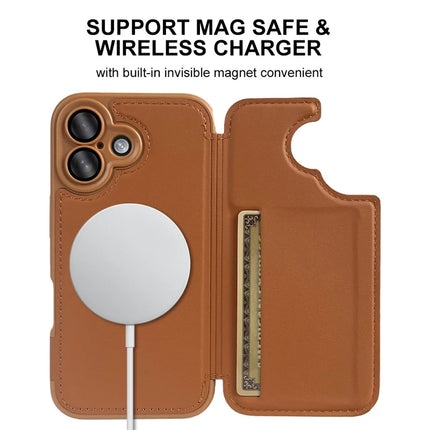 For iPhone 16 Magnetic Case RCS Eco Friendly Flip Phone Cover with Kickstand RFID Blocking