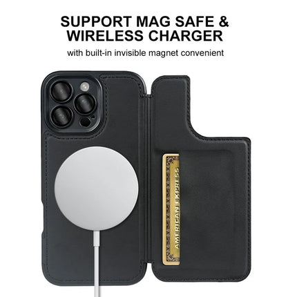 For iPhone 16 Pro Max Magnetic Case RCS Eco Friendly Flip Phone Cover with Kickstand RFID Blocking