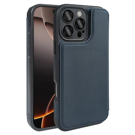 For iPhone 16 Pro Max Magnetic Case RCS Eco Friendly Flip Phone Cover with Kickstand RFID Blocking - Blue