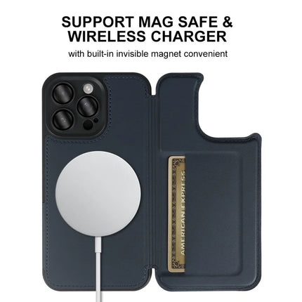 For iPhone 16 Pro Max Magnetic Case RCS Eco Friendly Flip Phone Cover with Kickstand RFID Blocking