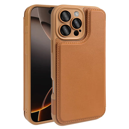 For iPhone 16 Pro Max Magnetic Case RCS Eco Friendly Flip Phone Cover with Kickstand RFID Blocking - Brown