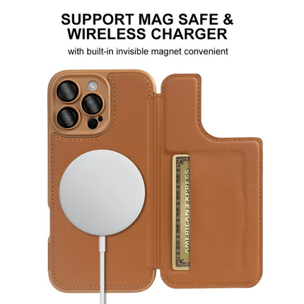 For iPhone 16 Pro Max Magnetic Case RCS Eco Friendly Flip Phone Cover with Kickstand RFID Blocking