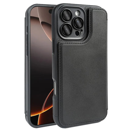For iPhone 16 Pro Magnetic Case RCS Eco Friendly Flip Phone Cover with Kickstand RFID Blocking - Black