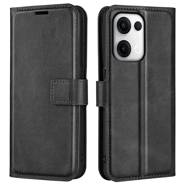 For Oppo Reno13 5G (Global) Stand Case Anti-Scratch Calf Texture Leather Phone Cover - Black