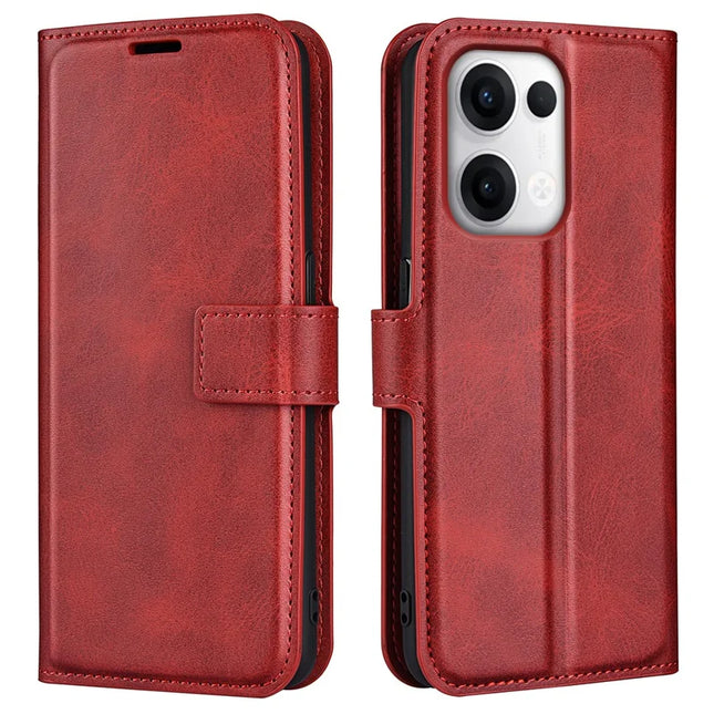 For Oppo Reno13 5G (Global) Stand Case Anti-Scratch Calf Texture Leather Phone Cover - Red