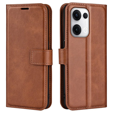 For Oppo Reno13 5G (Global) Stand Case Anti-Scratch Calf Texture Leather Phone Cover - Light Brown
